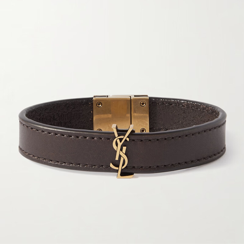 Cassandre Logo-Embellished Leather and Gold-Tone Bracelet