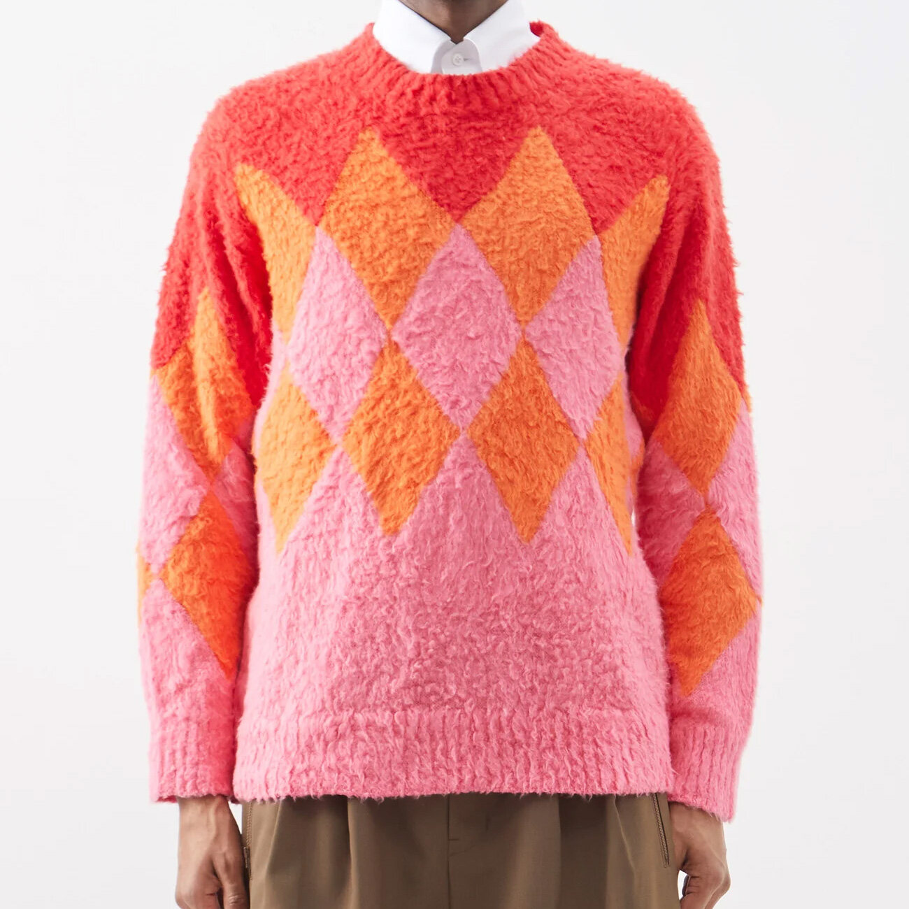 SACAI Argyle diamond-jacquard cotton sweater