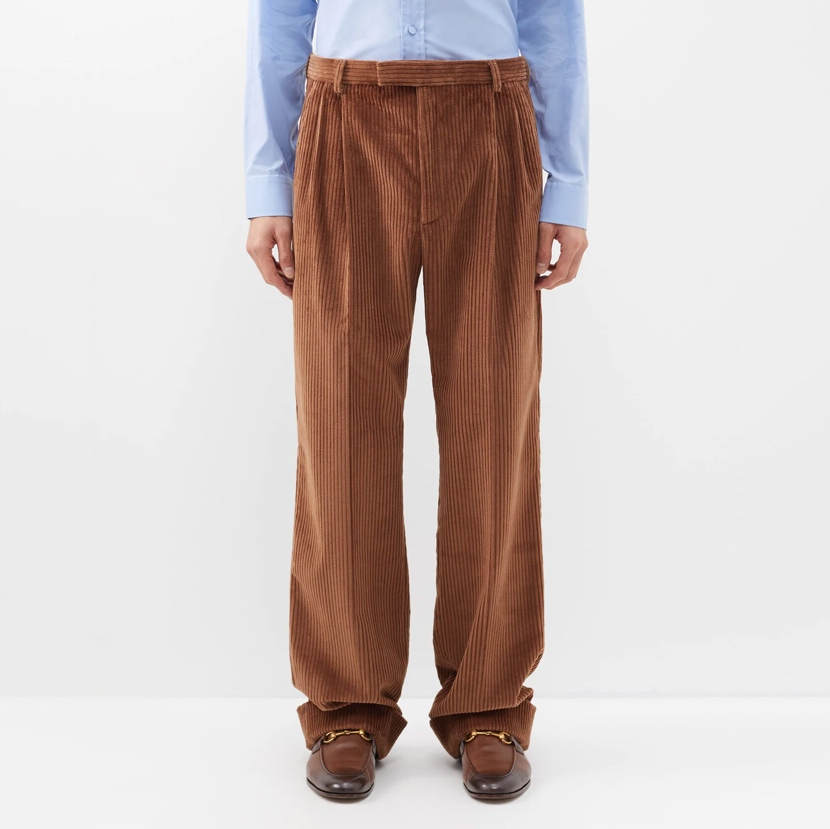 GUCCI Pleated cotton-corduroy trousers