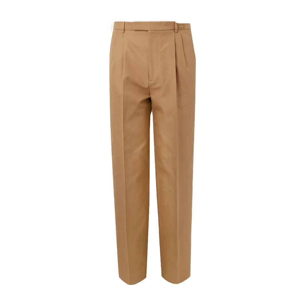 Straight-Leg Pleated Cotton Trousers