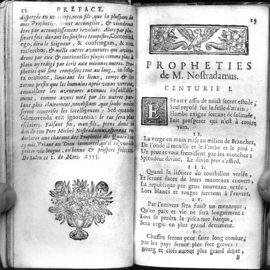 《諸世紀》原名《百詩集》（Les Propheties），是本一共12卷，每卷收錄100首4行詩的詩集。作者