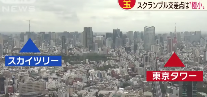 最有趣的是可以一眼同時看到晴空塔和東京鐵塔。