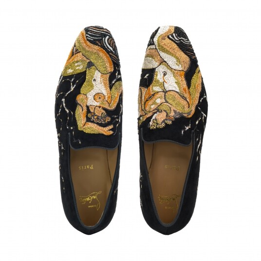 黑色刺繡圖案loafers
