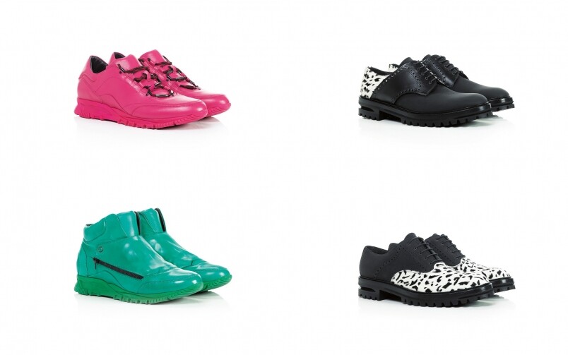 (左上)桃紅色皮革sneakers HK$6,400; (左下)綠色皮革high top sneakers HK$8,400 ;(右上)黑白色馬毛皮鞋 HK$11,500 ;(右下)黑白色馬毛皮鞋 HK$10,700 (左上)桃紅色皮革sneakers HK$6,400; (左下)綠色皮革high top sneakers HK$8,400 ;(右上)黑白色馬毛皮鞋 HK$11,500 ;(右下)黑白色馬毛皮鞋 HK$10,700