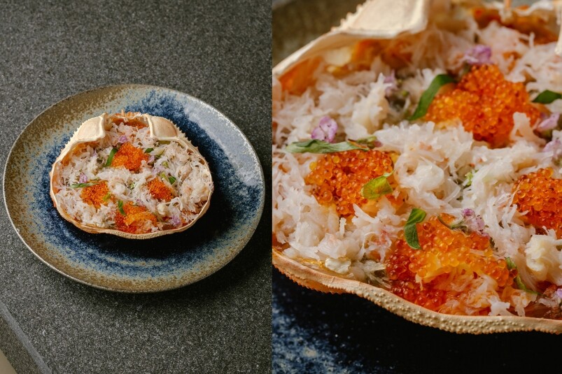 Kani Chawanmushi，是高野透以一個全新的角度炮製日本餐廳傳統必備的茶碗蒸。他以蟹殼中盛載着新鮮蟹肉蒸蛋，增添鮮味，最後更加入蟹粉，更能提升鮮度，賣相亦非常精緻。