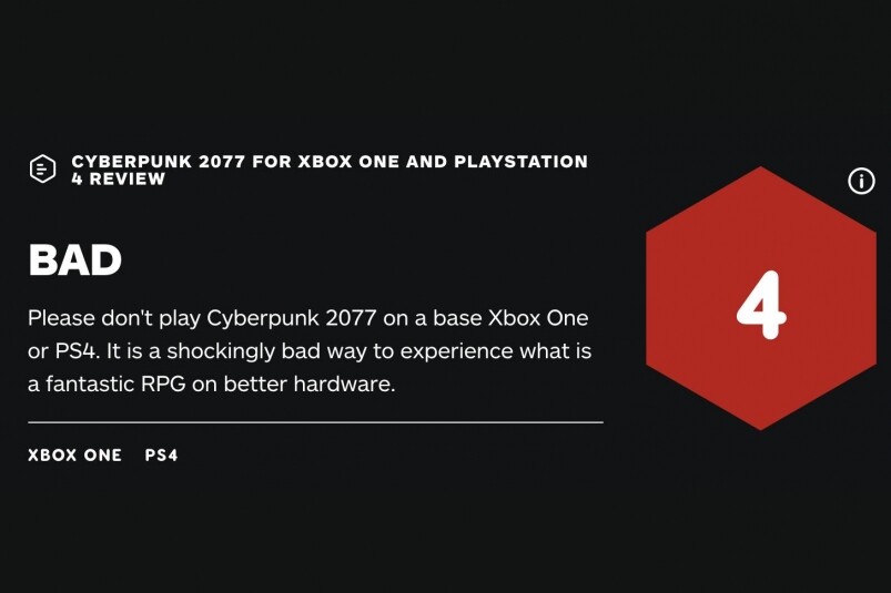 據外國評測網站 IGN 最新文章，指Cyberpunk 2077在 PS4/Xbox One 主機上的體驗實在太差