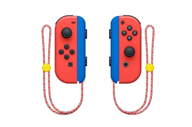 Joy-Con手掣使用紅藍配色，索帶扣配上黃色，整件事變得很「Mario」。