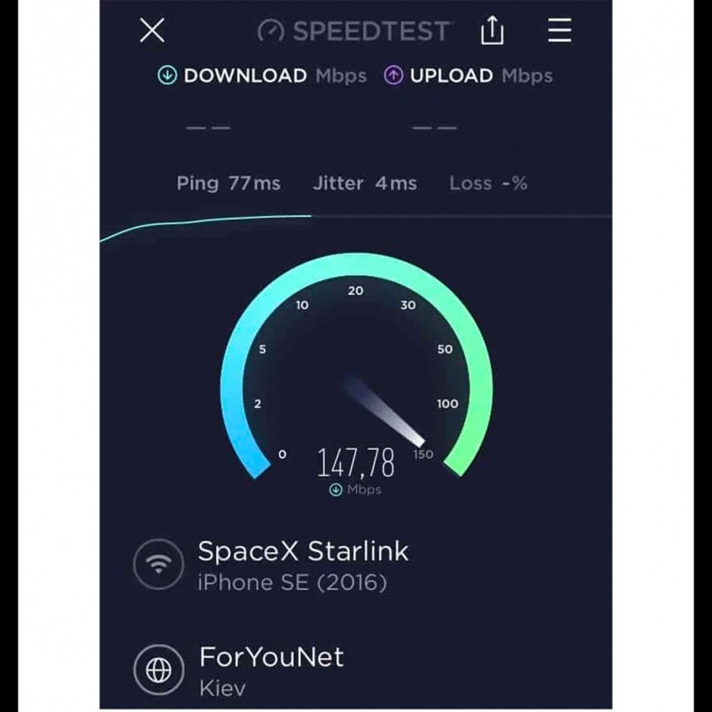 根據網上一幅圖片顯示，以iPhone SE在基輔連接Starlink，速度也有147Mbps，絕對足夠使