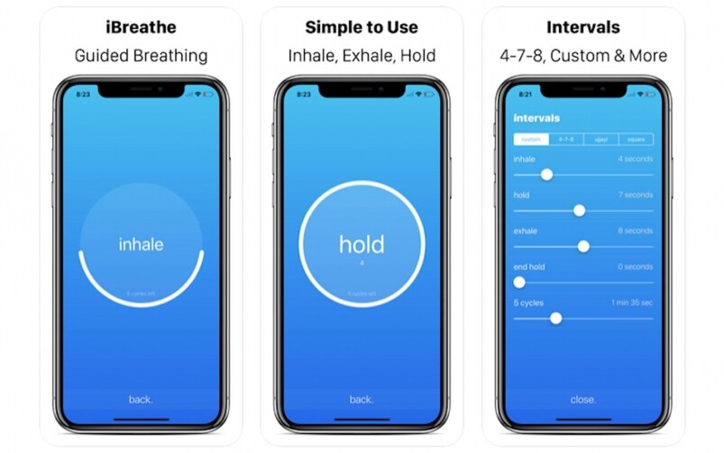 iBreathe只有iOS版本，iBreathe的最大好處是介面設計相當簡單，當中也有不少呼吸的