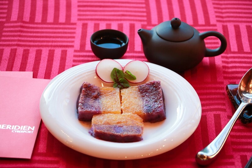 Pan fried Chinese Pudding With Sweet And Purple Potatoes 步步高升
