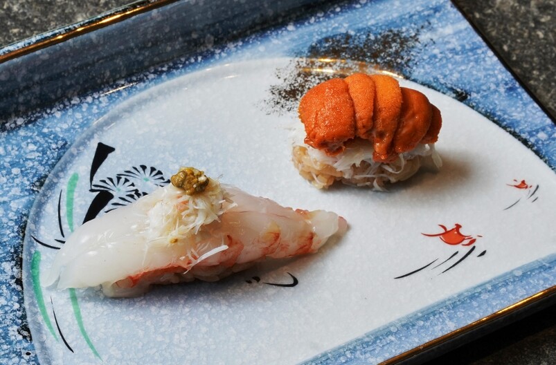 牡丹海老蟹肉壽司及毛蟹海膽壽司