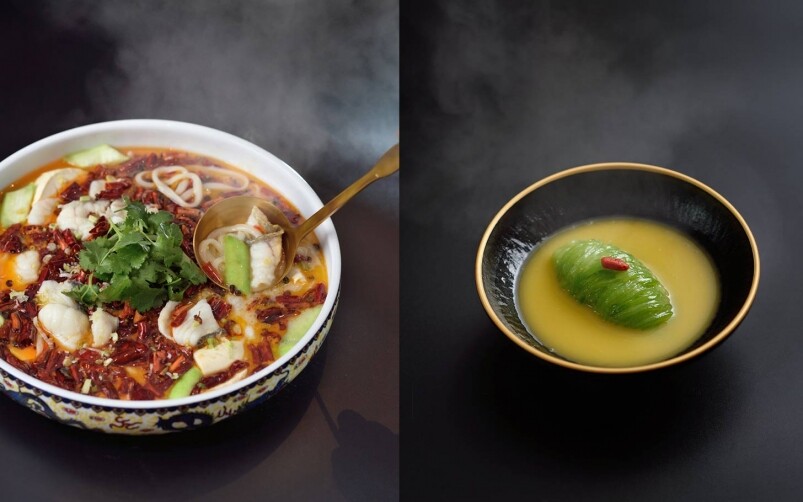 沸騰黃皮老虎斑（HK$1288起），邵師傅將水煮魚這款四川菜系的旗艦菜式昇華