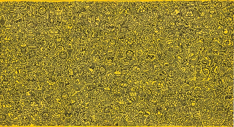 Mr. Doodle  Summer 塗鴉先生  夏                     丙烯 馬克筆 布面220 x 414 cm 2019年作