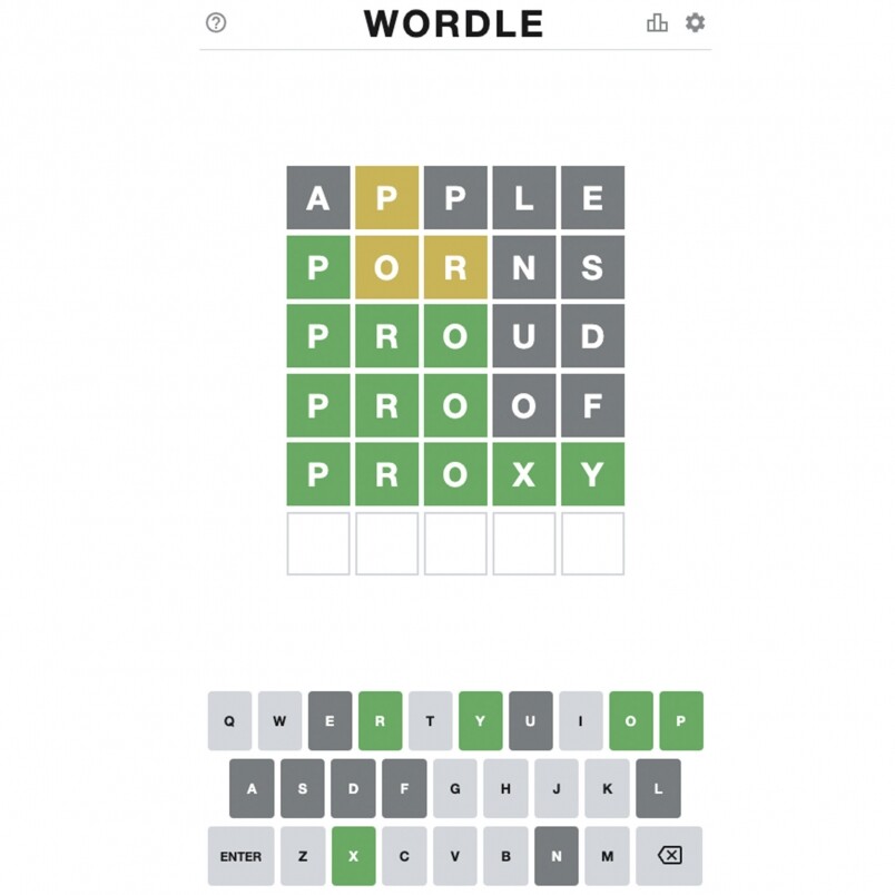 只要成功拼出Wordle最終的謎底，就會全部字母方格變成綠色！能夠在少於5