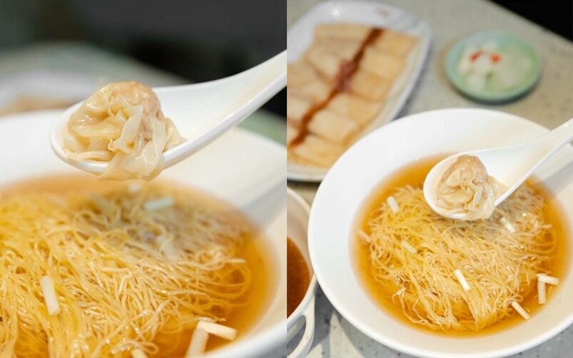 鮮蝦雲吞麵 (HK$49/大) ，每碗麵食的湯底均承傳了曾連續3年榮獲「米芝蓮車