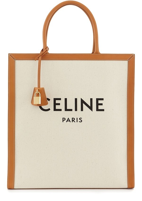 Celine Vertical Cabas Celine In Canvas With Celine Print And Calfskin