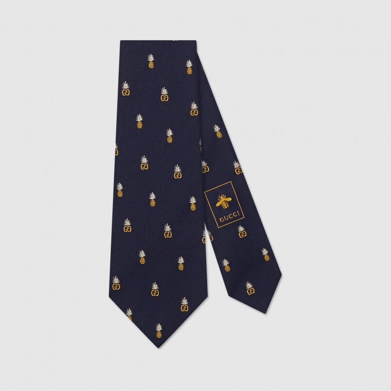 Gucci Double G and Pineapples Silk Tie