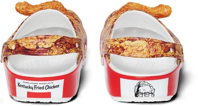 鞋面令人驚訝，鞋底一樣有心思，紅白相間正是KFC的招牌包裝，左邊鞋尾印