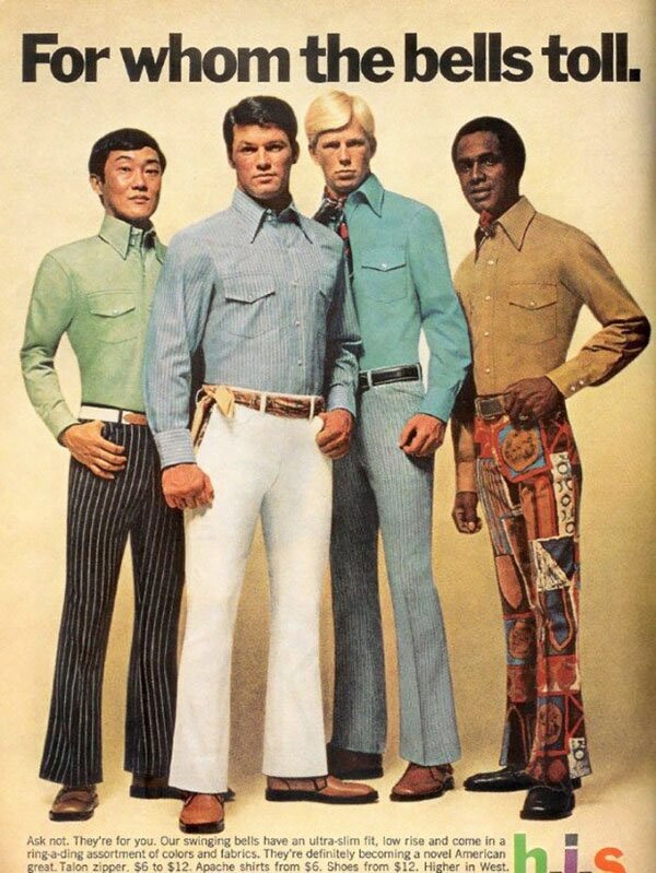 喇叭褲英文名是Bell Bottoms,顧名思義是一個褲腳如搖鈴或喇叭狀的褲子,它的 喇叭褲英文名是Bell Bottoms,顧名思義是一個褲腳如搖鈴或喇叭狀的褲子,它的