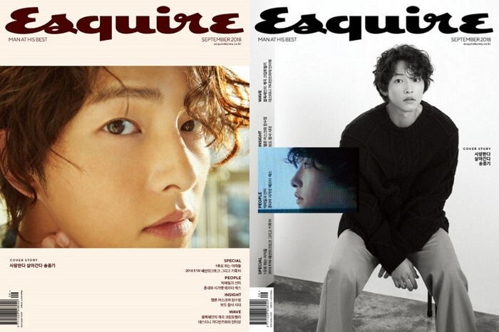 宋仲基近來以一頭曲髮登上《Esquire Korea》的封面示範曲髮