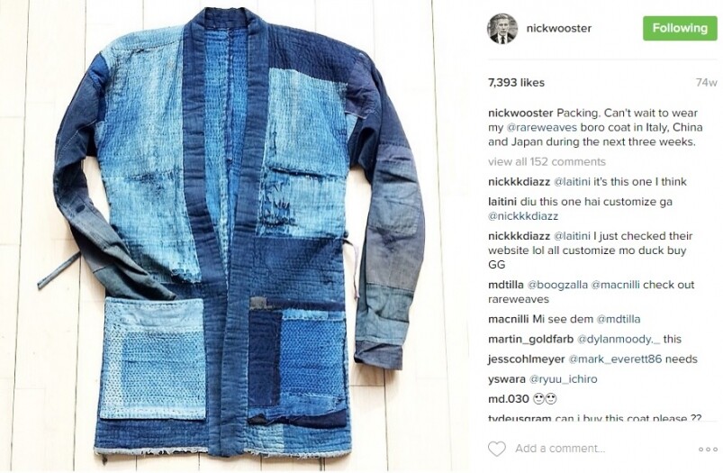 Nick Wooster也是BORO的支持者，曾經在社交媒體上分享過復古品牌rare weaves推出的BORO