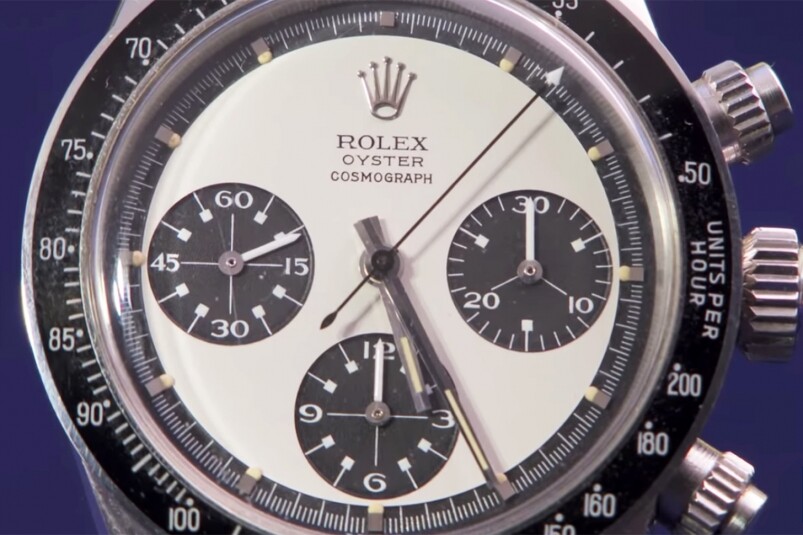 這枚Rolex Daytona腕錶於1971年出廠，型號是Ref.6263，用上黑圈白面，襯三個黑色計時盤