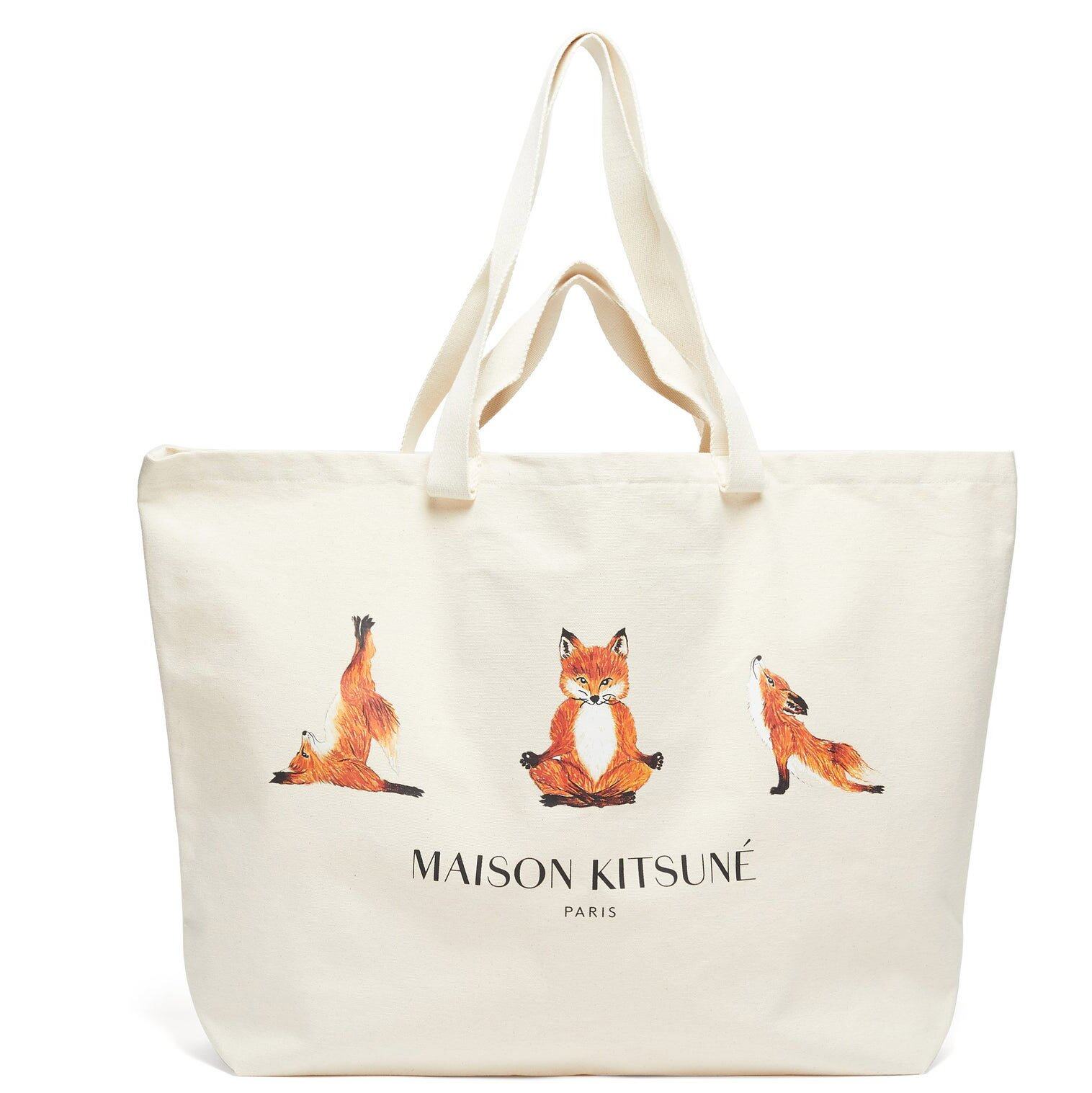 MAISON KITSUNÉ Yoga Fox-print cotton-canvas tote bag MAISON KITSUNÉ Yoga Fox-print cotton-canvas tote bag
