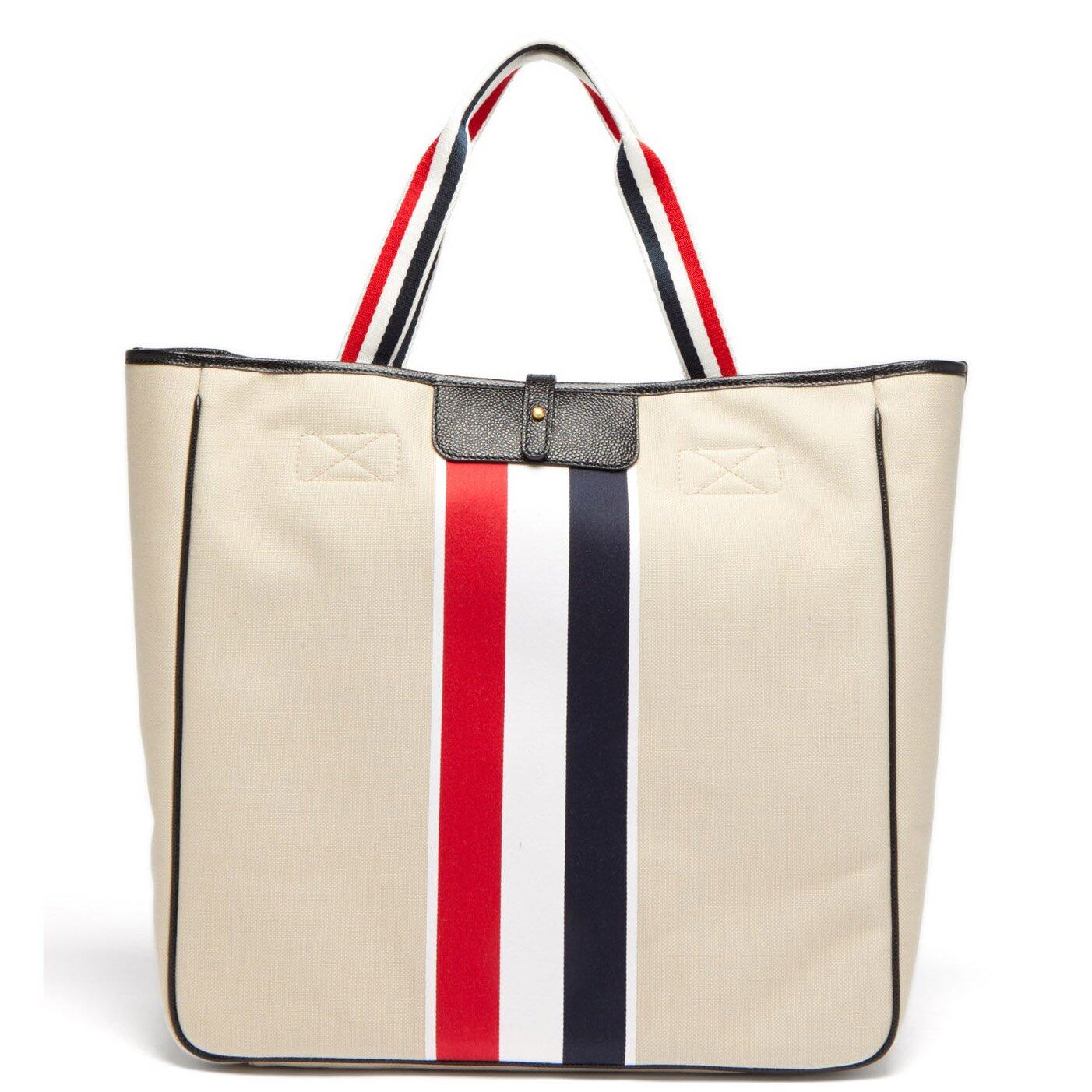 THOM BROWNE Tricolour-stripe appliqué cotton-canvas tote THOM BROWNE Tricolour-stripe appliqué cotton-canvas tote