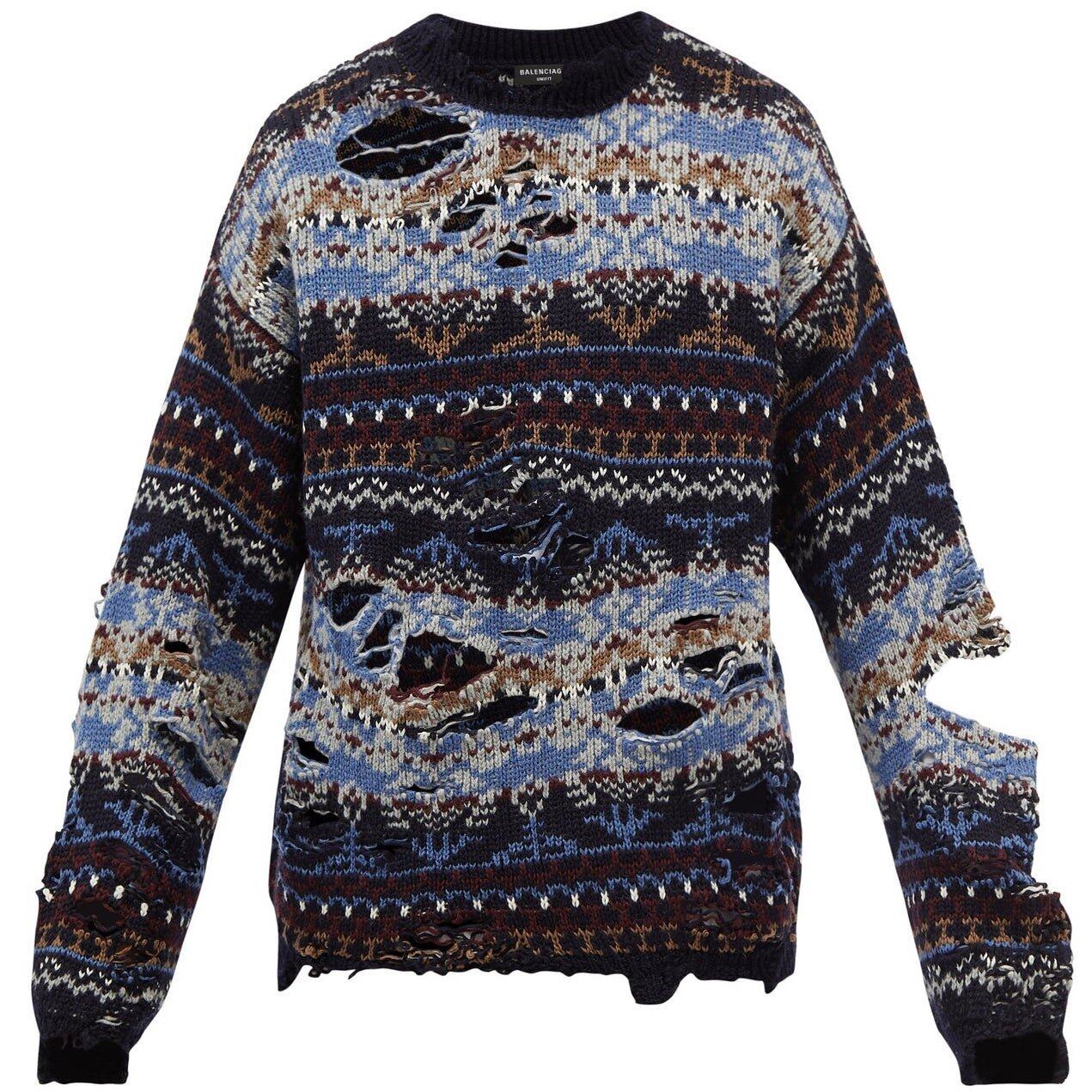 BALENCIAGA Distressed oversized wool-blend sweater
