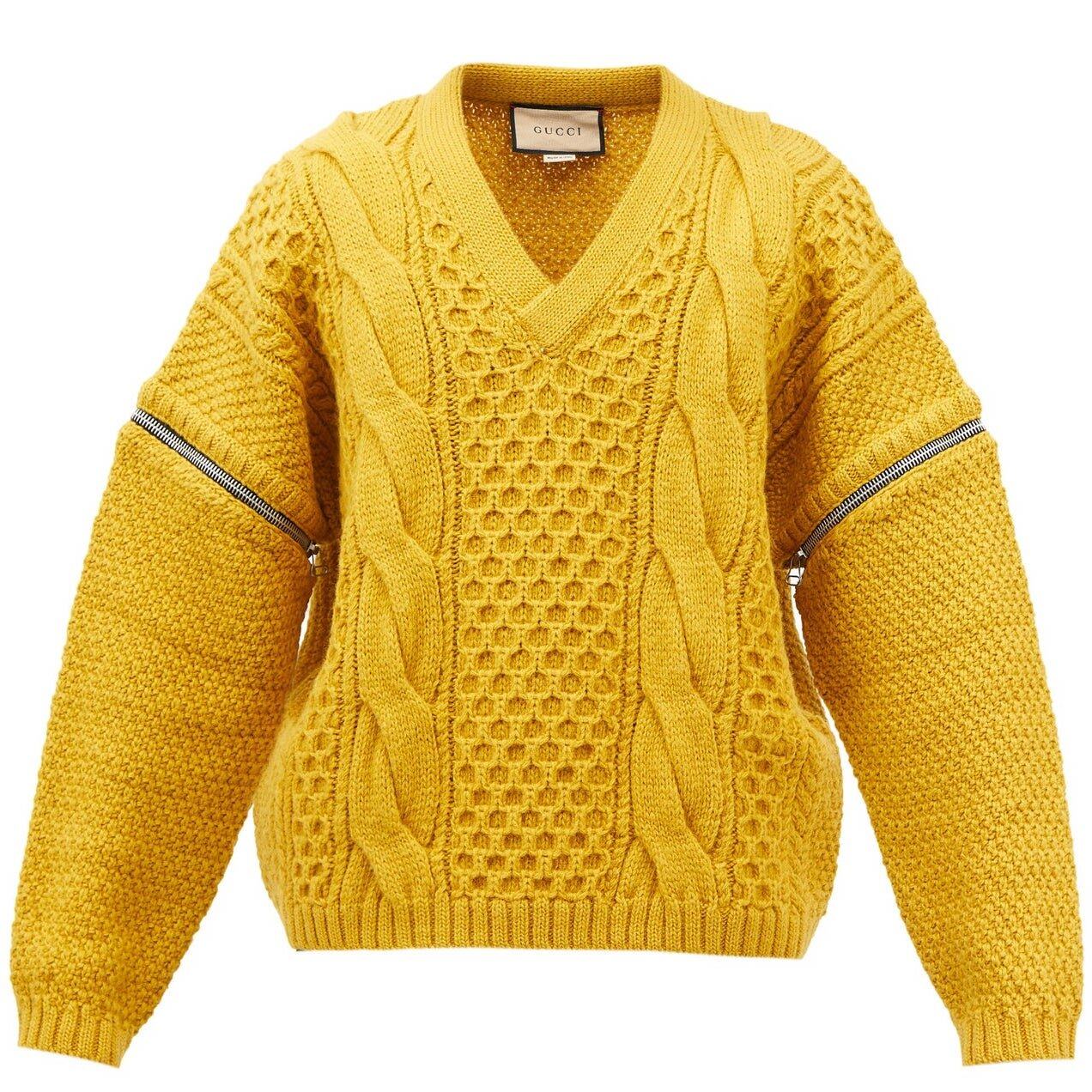 GUCCI Zip-sleeve cable-knit wool sweater
