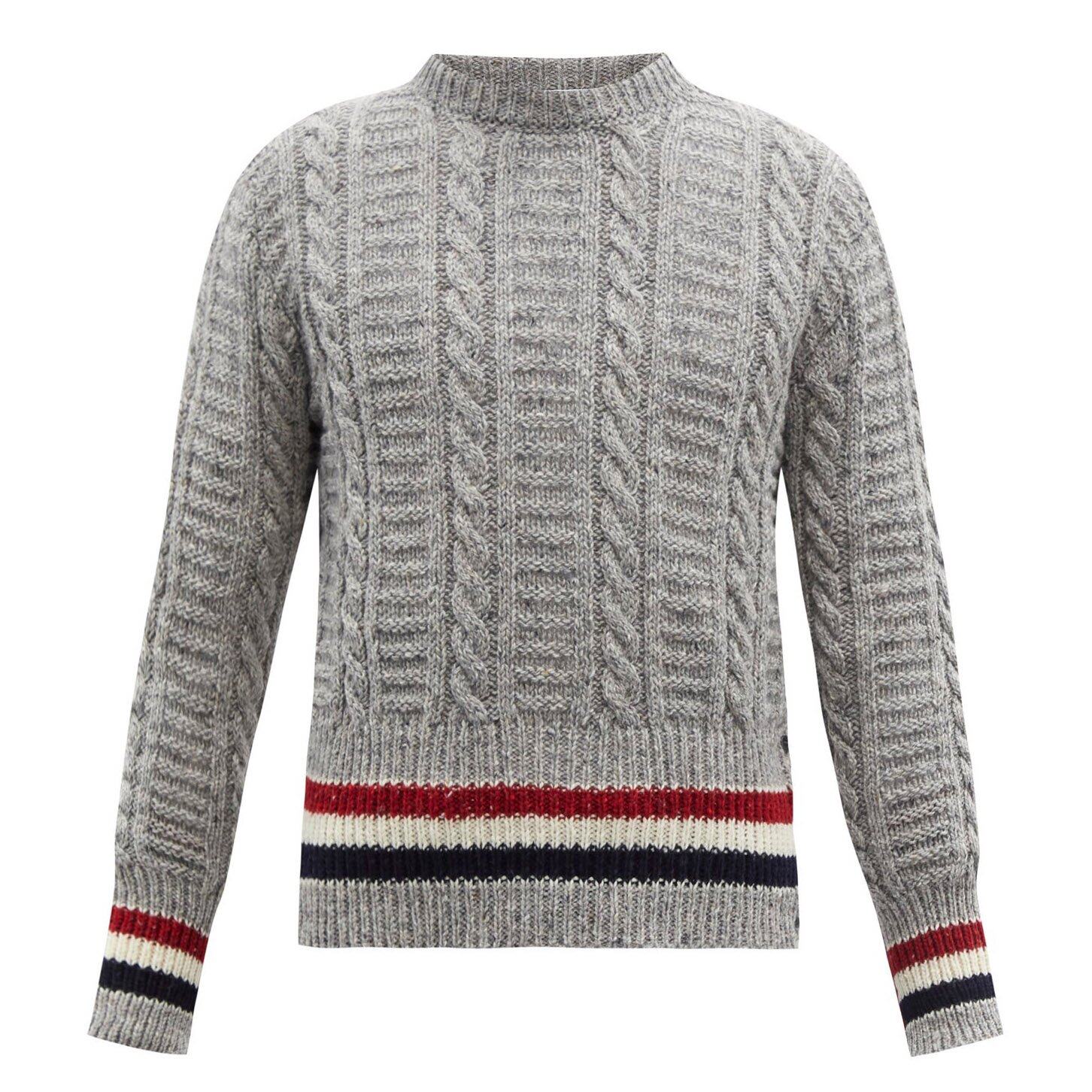 THOM BROWNE Tricolour-stripe filey-knit wool-blend sweater