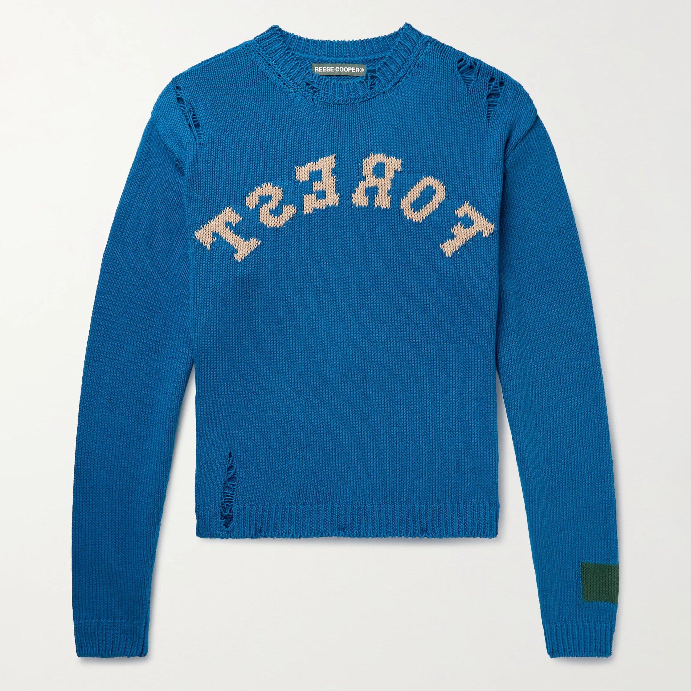 REESE COOPER® Distressed Intarsia Cotton Sweater