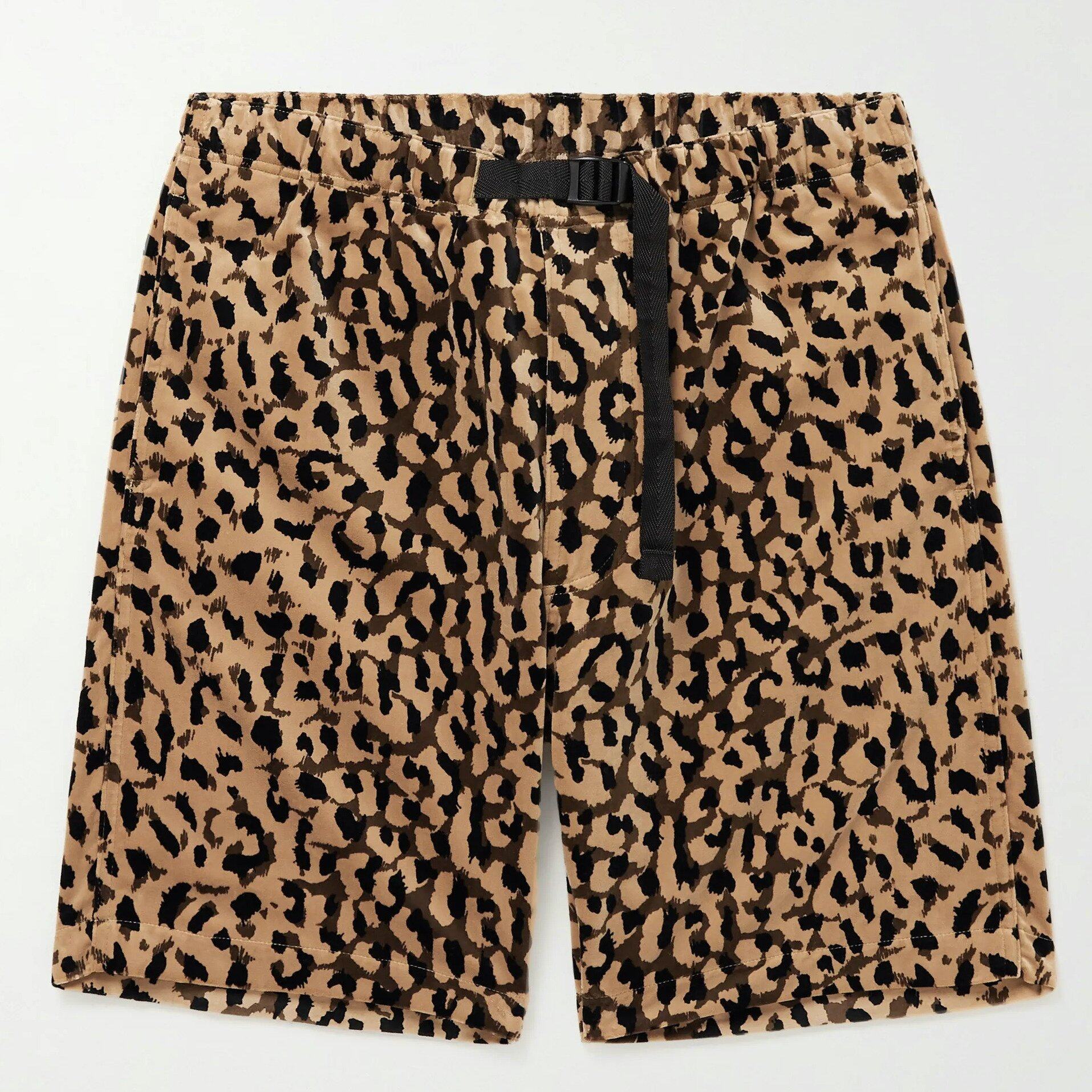 WACKO MARIA Belted Leopard-Print Cotton-Velour Shorts