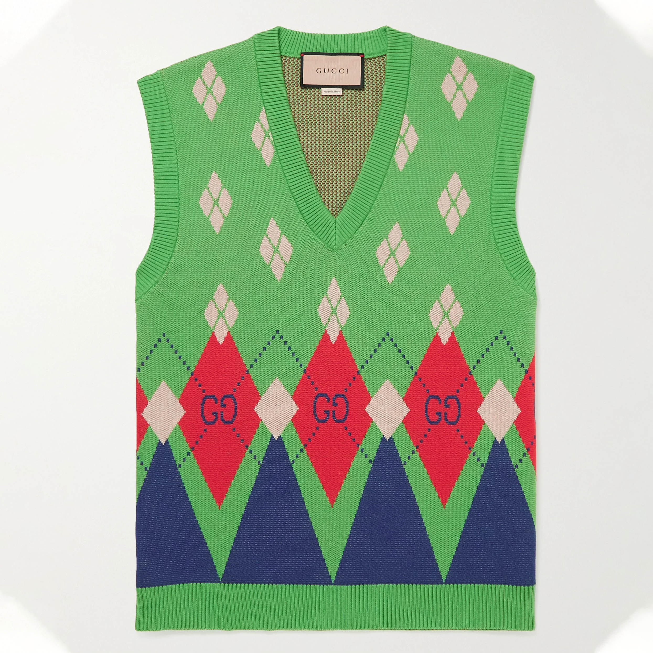 GUCCI Slim-Fit Argyle-Jacquard Cotton Sweater Vest