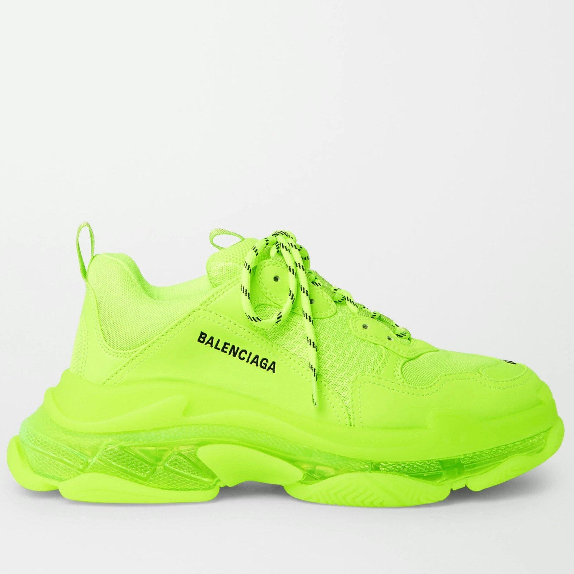 BALENCIAGA Triple S Neon Mesh and Faux Leather Sneakers