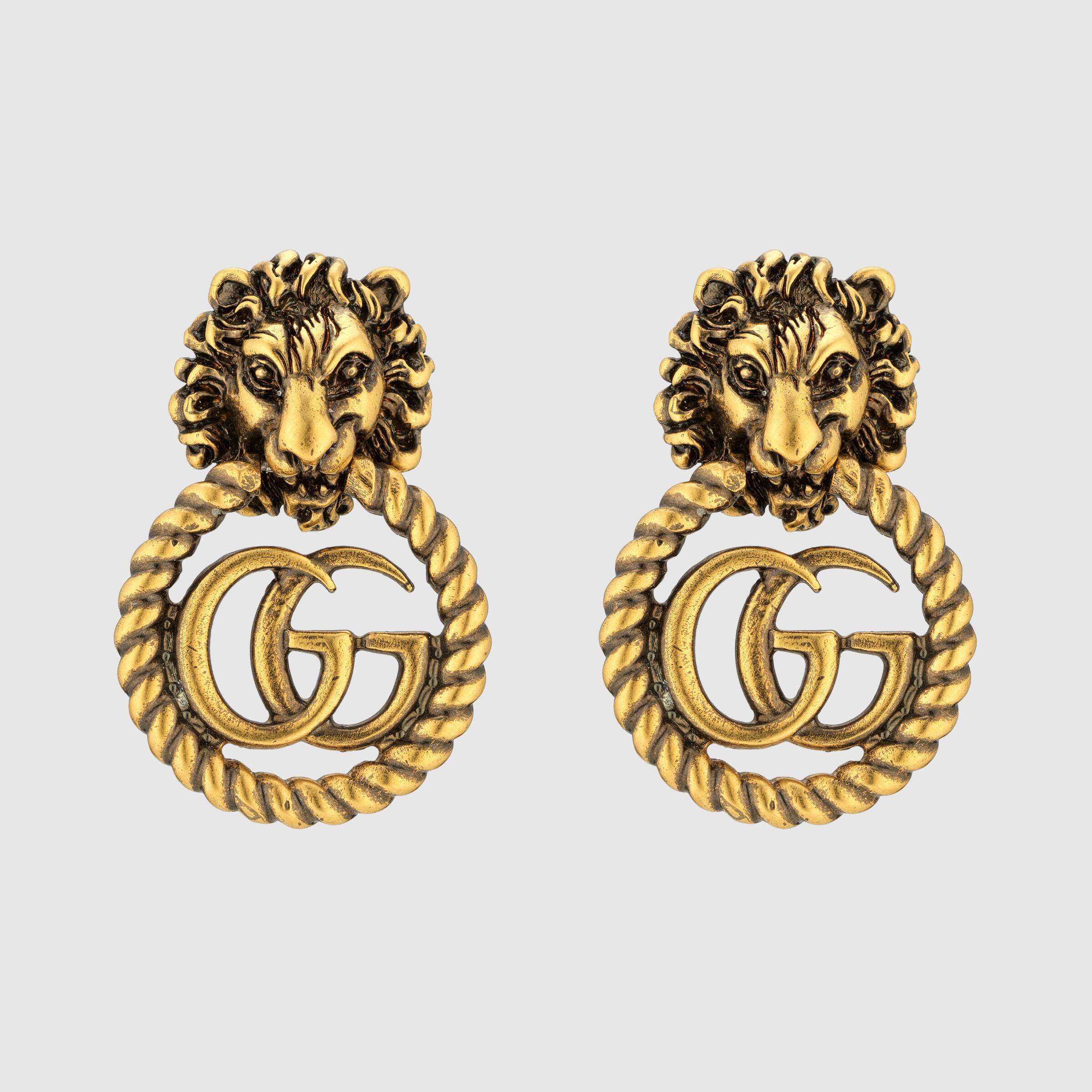 Gucci Lion Head Earrings With Double G