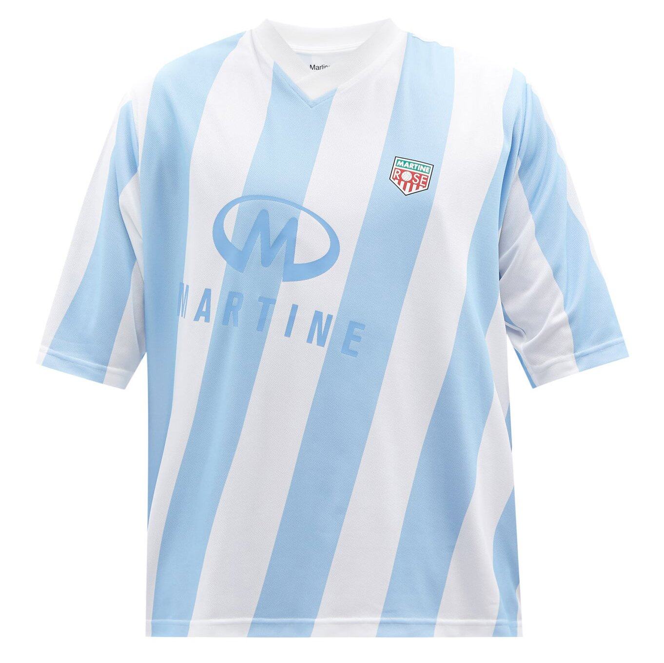 MARTINE ROSE Striped logo-print football T-shirt