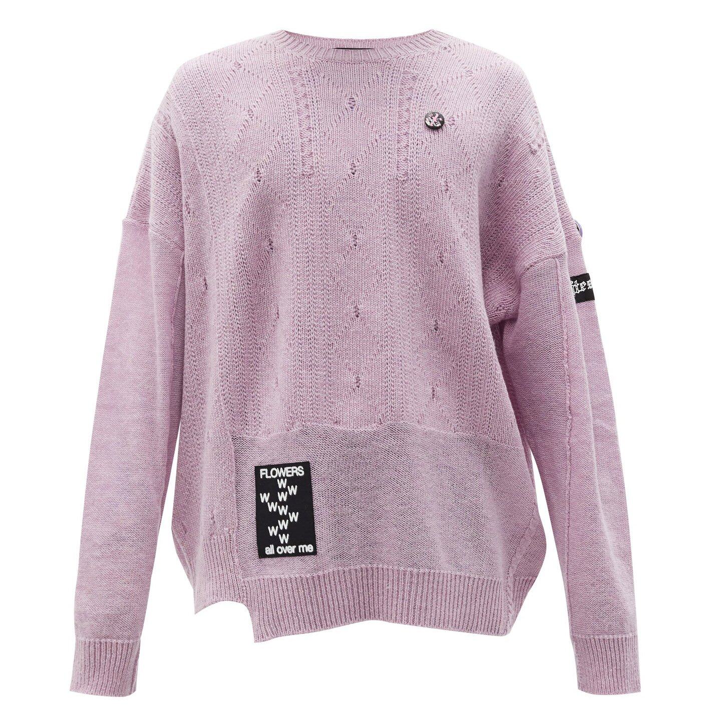 RAF SIMONS Reversed slogan-patch cabled-wool sweater